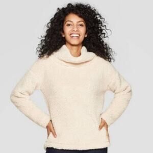 NEW! SUPER SOFT Cowl Neck Sherpa Sweater, Cream